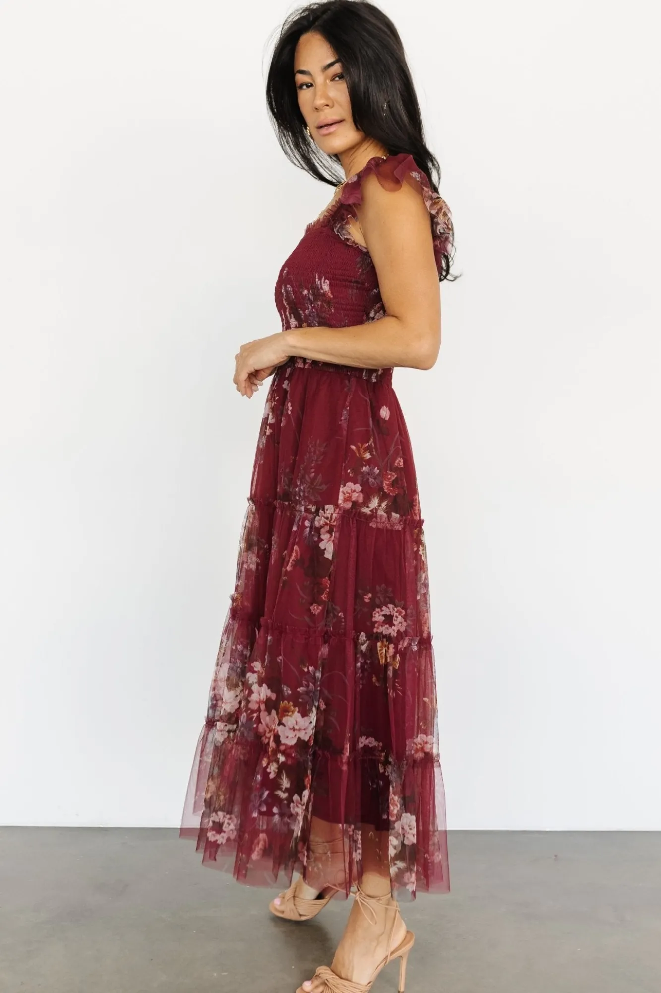 Baltic Born Clementine Tulle Midi Dress | Wine Multi