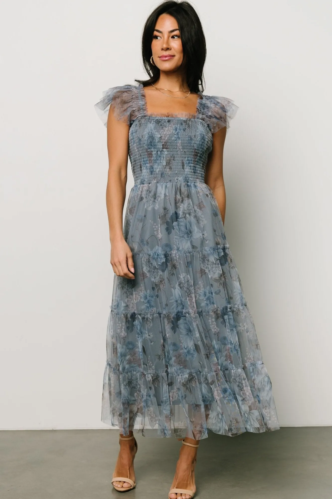 Baltic Born Clementine Tulle Midi Dress | Dusty Blue Floral