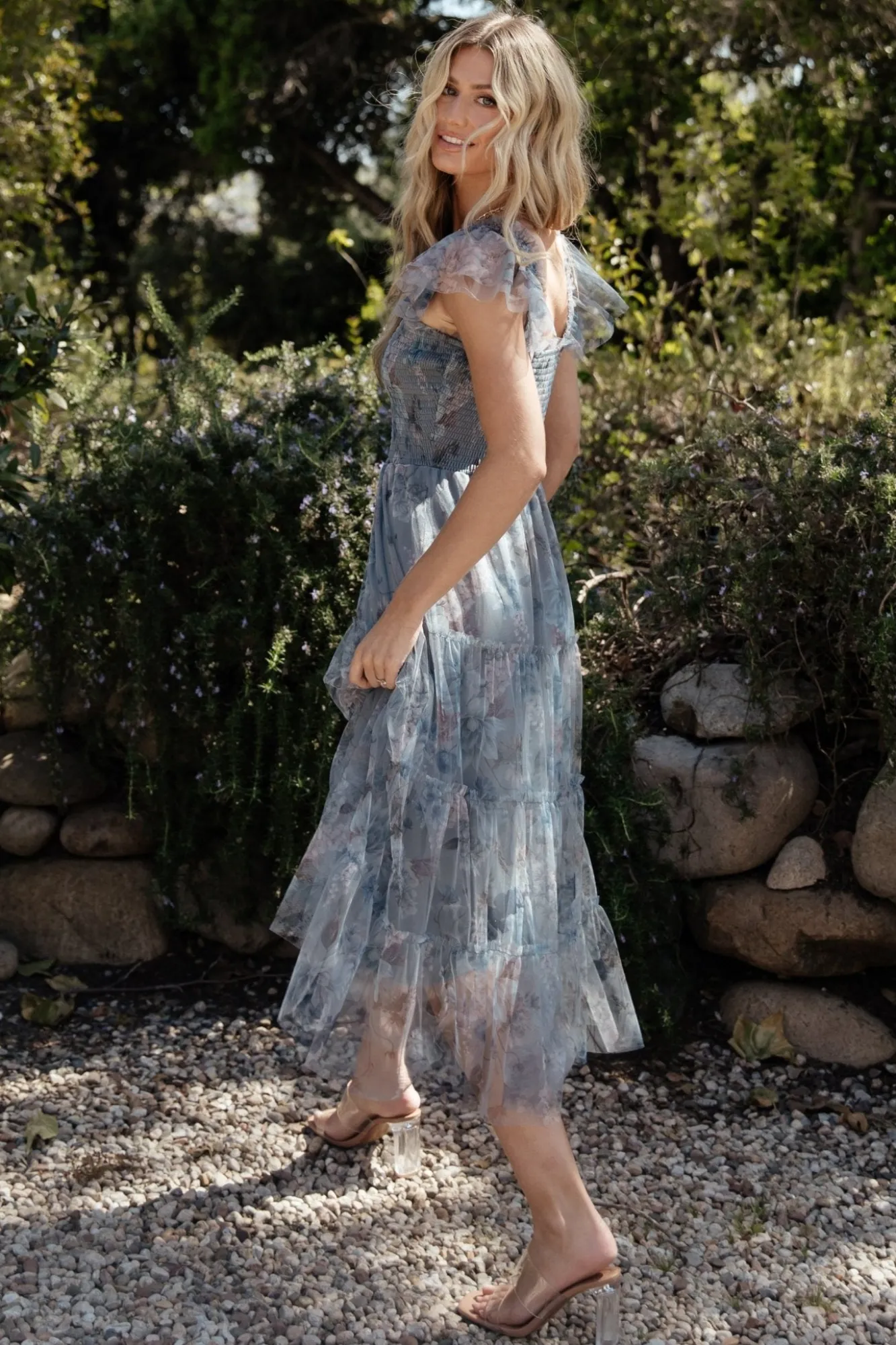 Baltic Born Clementine Tulle Midi Dress | Dusty Blue Floral
