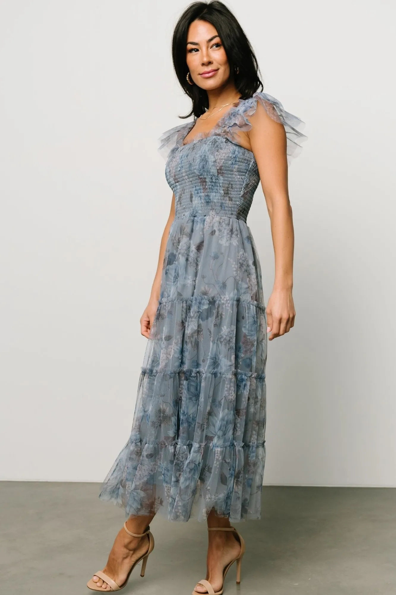 Baltic Born Clementine Tulle Midi Dress | Dusty Blue Floral