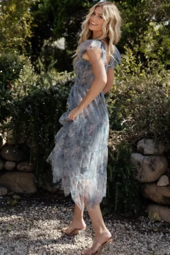 Baltic Born Clementine Tulle Midi Dress | Dusty Blue Floral