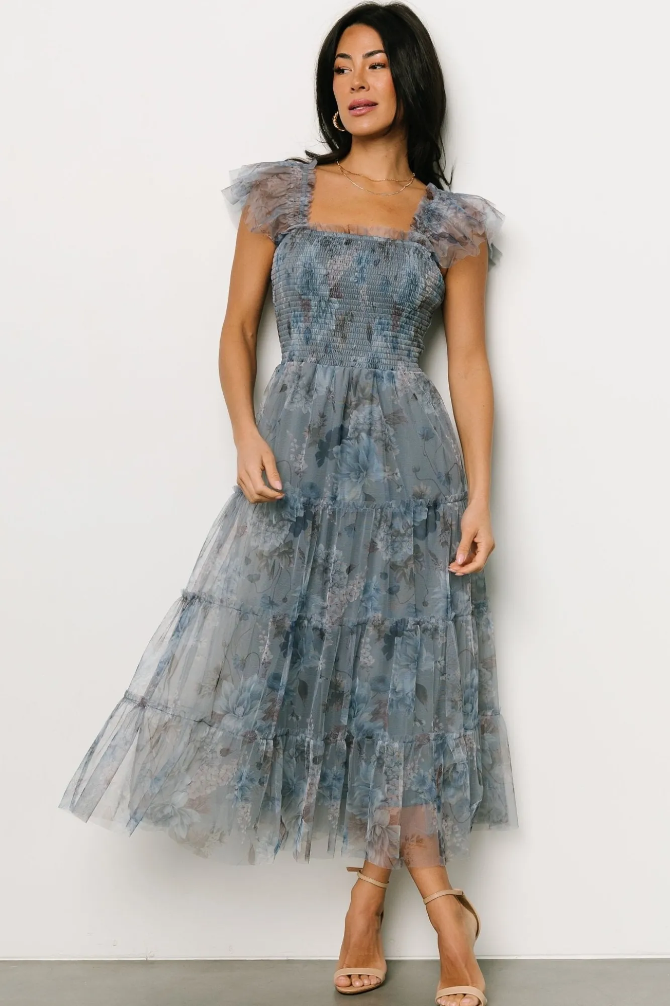 Baltic Born Clementine Tulle Midi Dress | Dusty Blue Floral