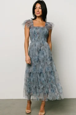 Baltic Born Clementine Tulle Midi Dress | Dusty Blue Floral