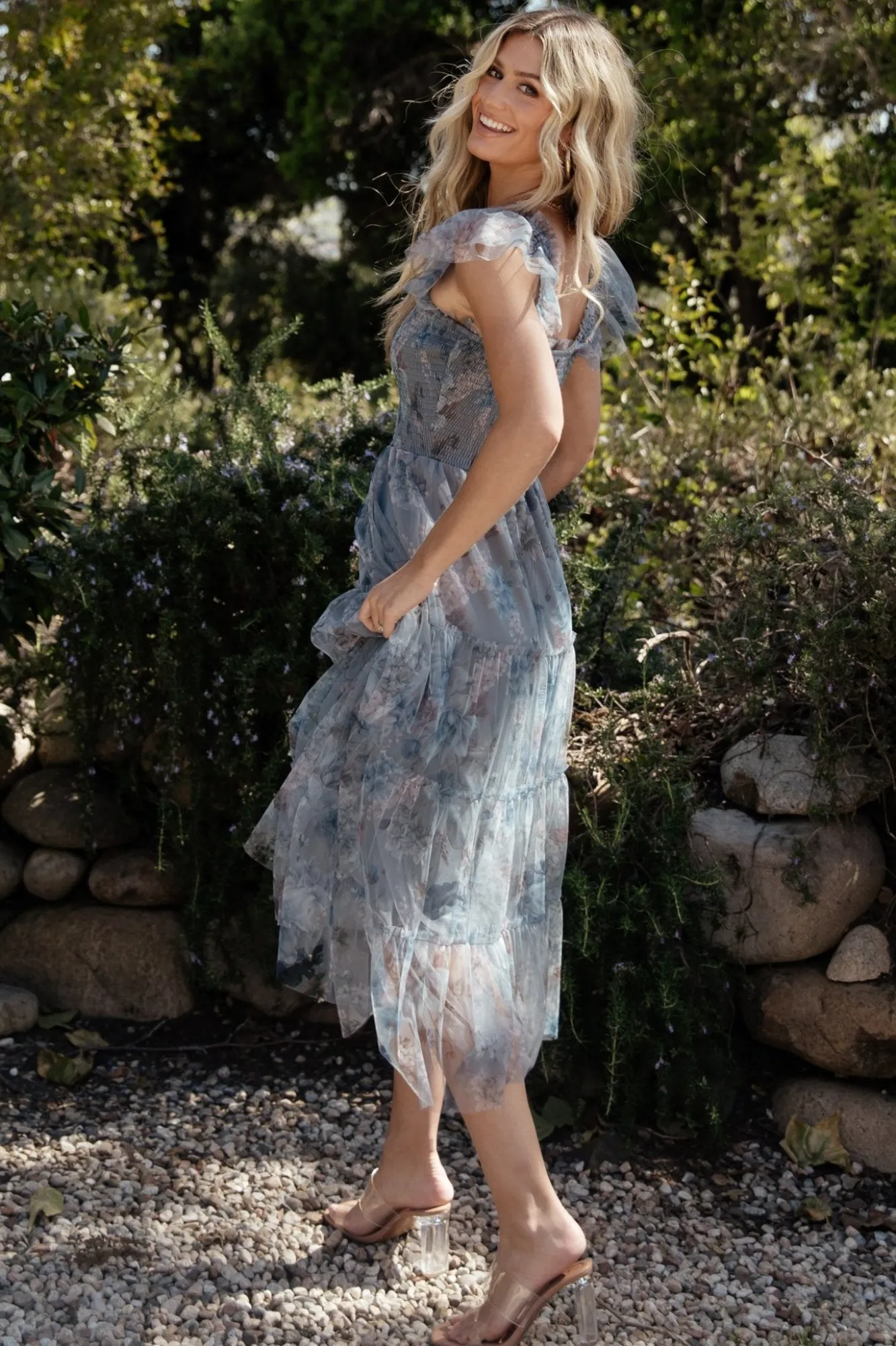 Baltic Born Clementine Tulle Midi Dress | Dusty Blue Floral