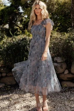 Baltic Born Clementine Tulle Midi Dress | Dusty Blue Floral