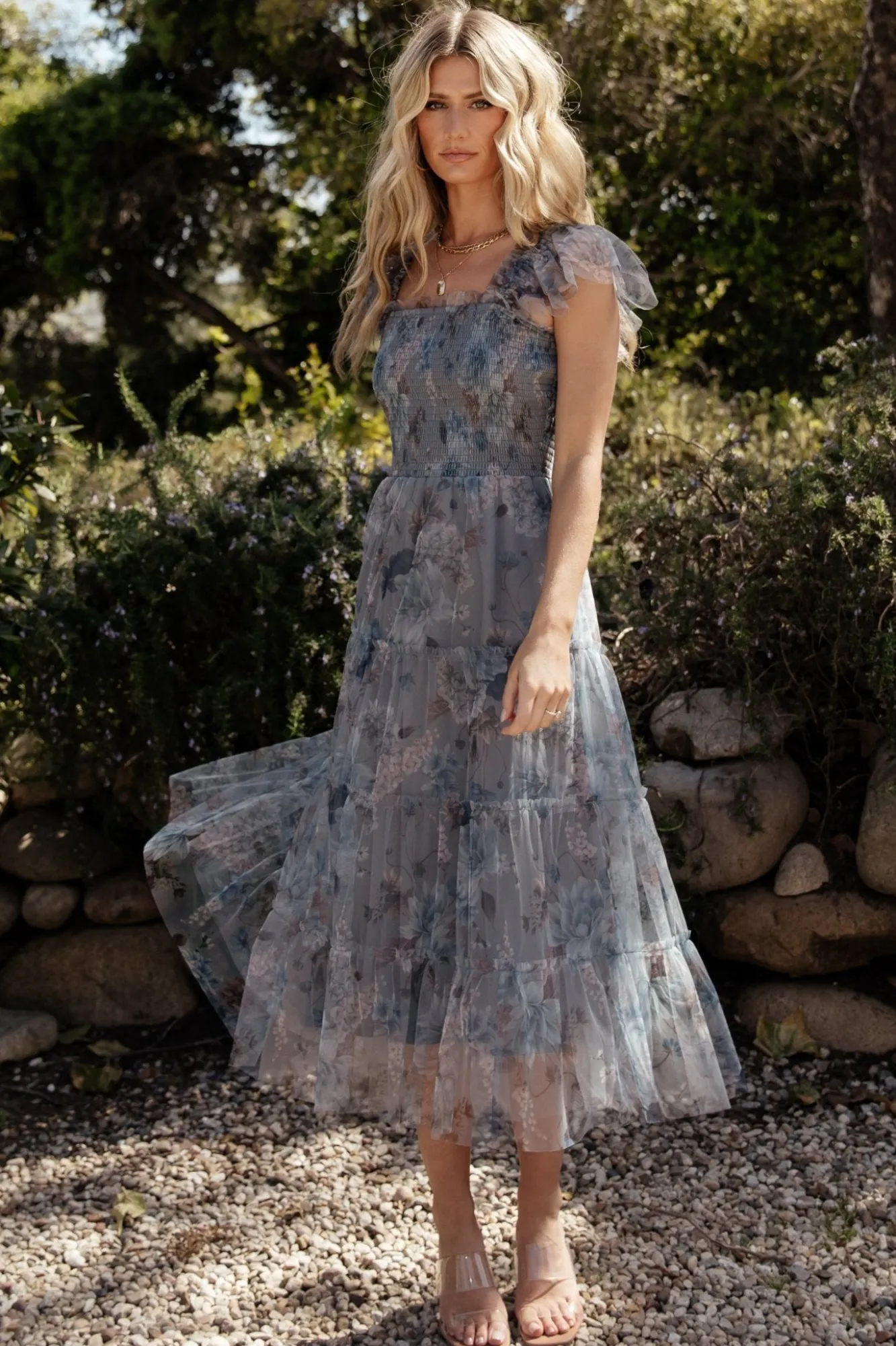 Baltic Born Clementine Tulle Midi Dress | Dusty Blue Floral