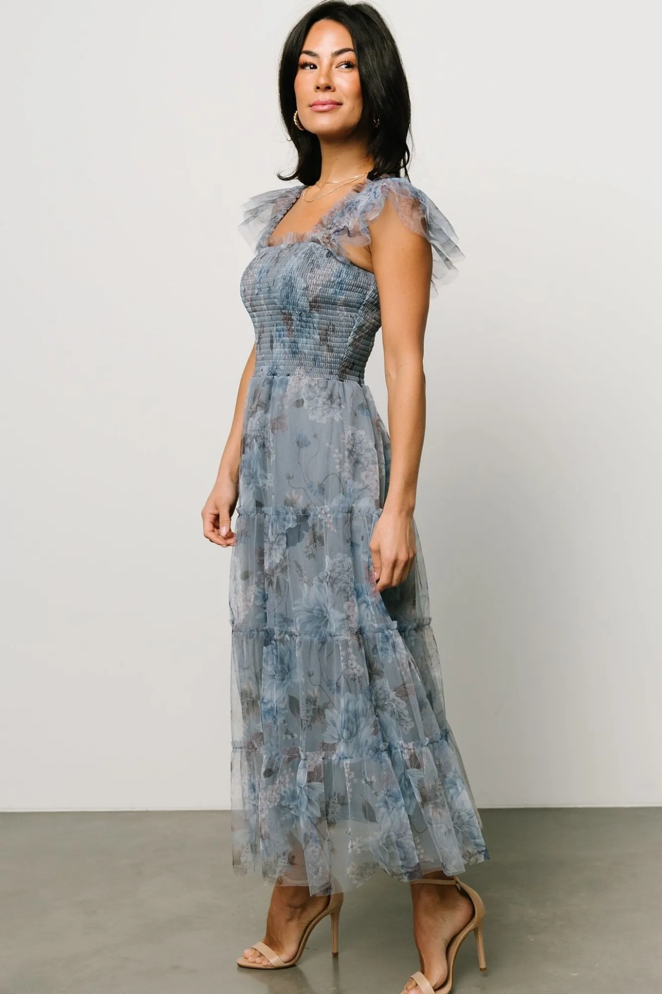 Baltic Born Clementine Tulle Midi Dress | Dusty Blue Floral