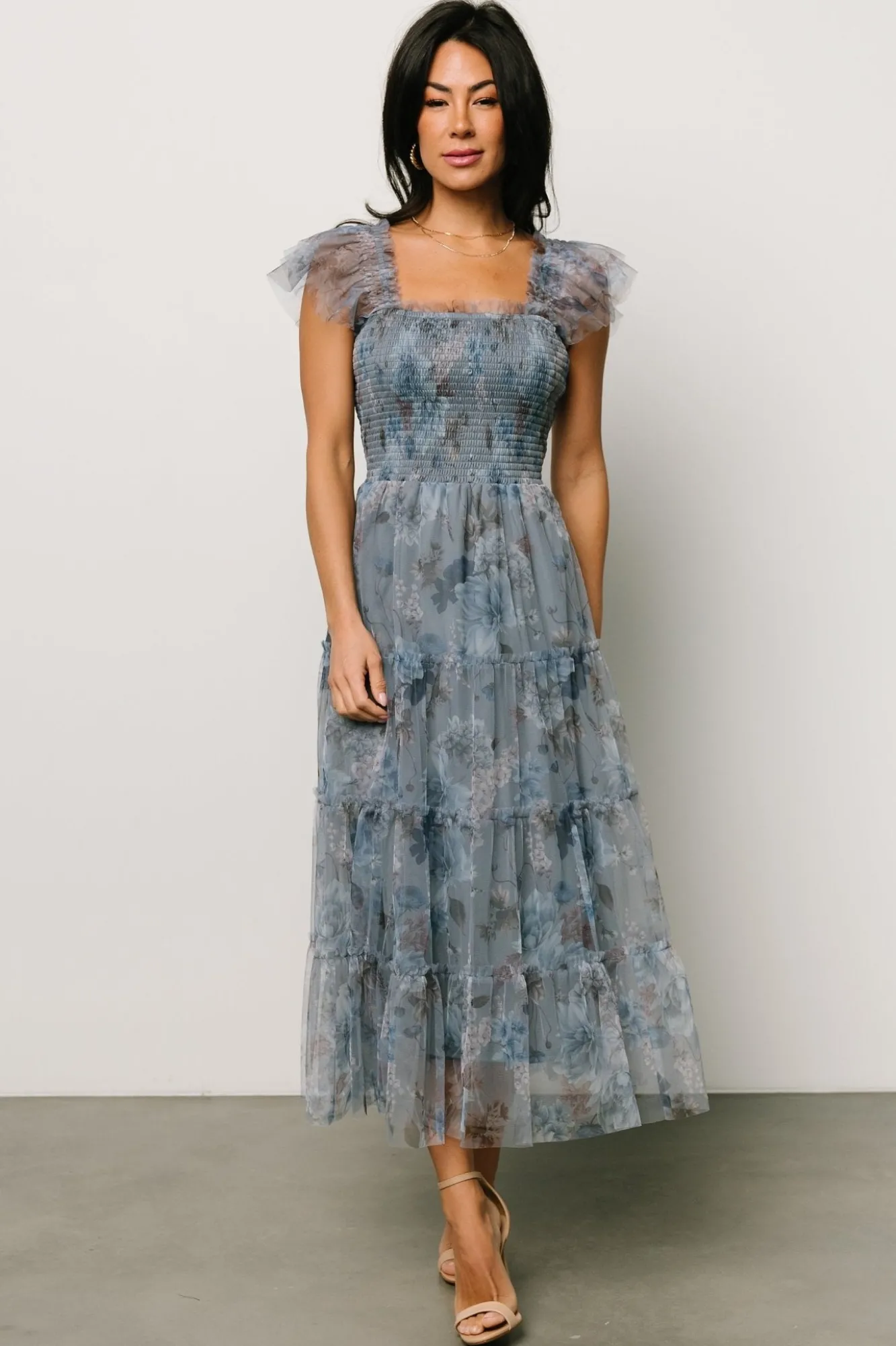 Baltic Born Clementine Tulle Midi Dress | Dusty Blue Floral