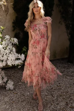 Baltic Born Clementine Tulle Midi Dress | Pink Rose Floral