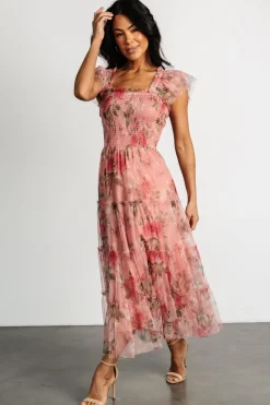 Baltic Born Clementine Tulle Midi Dress | Pink Rose Floral
