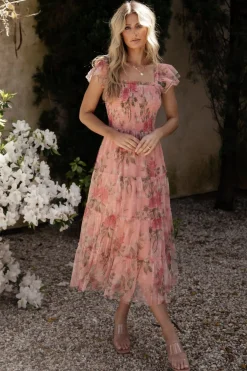 Baltic Born Clementine Tulle Midi Dress | Pink Rose Floral