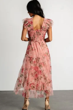 Baltic Born Clementine Tulle Midi Dress | Pink Rose Floral