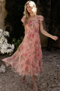 Baltic Born Clementine Tulle Midi Dress | Pink Rose Floral