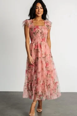 Baltic Born Clementine Tulle Midi Dress | Pink Rose Floral