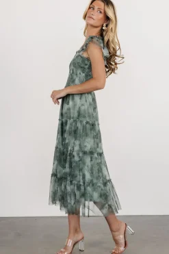 Baltic Born Clementine Tulle Midi Dress | Dusty Green Print