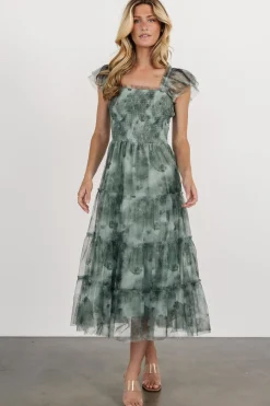 Baltic Born Clementine Tulle Midi Dress | Dusty Green Print
