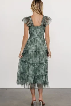 Baltic Born Clementine Tulle Midi Dress | Dusty Green Print