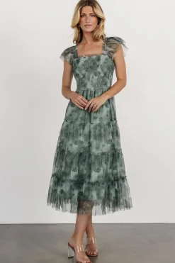 Baltic Born Clementine Tulle Midi Dress | Dusty Green Print
