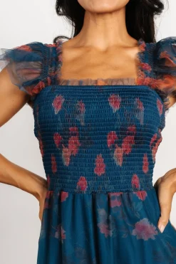 Baltic Born Clementine Tulle Midi Dress | Persian Blue + Rust