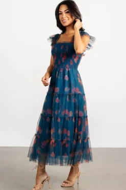 Baltic Born Clementine Tulle Midi Dress | Persian Blue + Rust