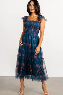Baltic Born Clementine Tulle Midi Dress | Persian Blue + Rust