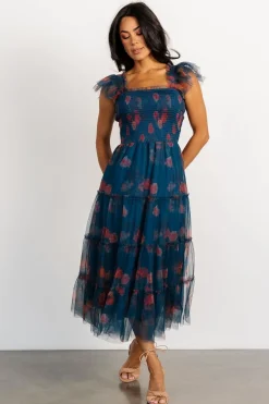 Baltic Born Clementine Tulle Midi Dress | Persian Blue + Rust