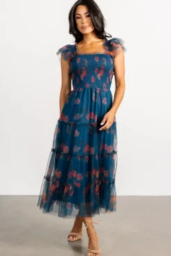 Baltic Born Clementine Tulle Midi Dress | Persian Blue + Rust