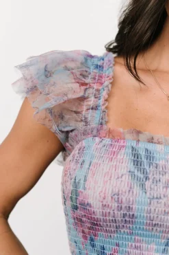 Baltic Born Clementine Tulle Midi Dress | Light Blue + Pink