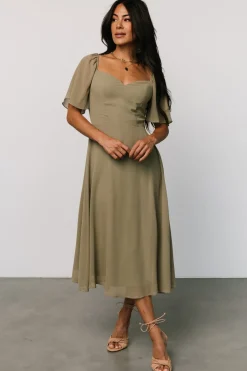 Baltic Born Colette Sweetheart Midi Dress | Dusty Olive