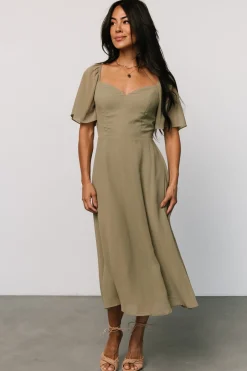Baltic Born Colette Sweetheart Midi Dress | Dusty Olive