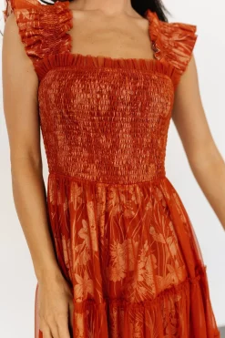 Baltic Born Cora Smocked Tulle Dress | Rust Floral