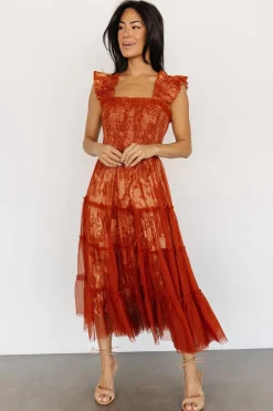 Baltic Born Cora Smocked Tulle Dress | Rust Floral