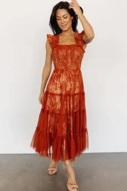 Baltic Born Cora Smocked Tulle Dress | Rust Floral