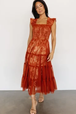 Baltic Born Cora Smocked Tulle Dress | Rust Floral