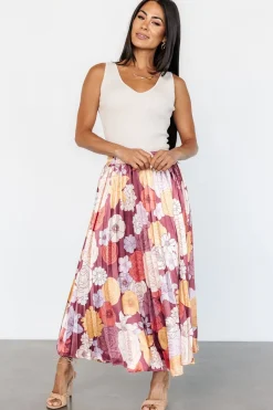 Baltic Born Cori Pleated Skirt | Deep Mauve Floral