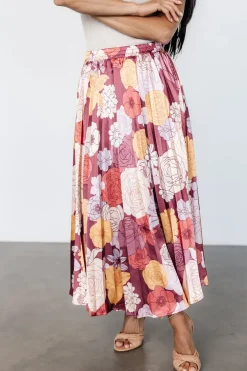 Baltic Born Cori Pleated Skirt | Deep Mauve Floral