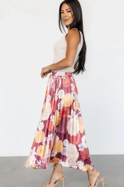 Baltic Born Cori Pleated Skirt | Deep Mauve Floral