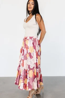 Baltic Born Cori Pleated Skirt | Deep Mauve Floral