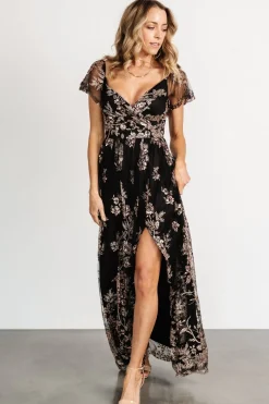 Baltic Born Corinne Shimmer Maxi Gown | Black + Rose Gold