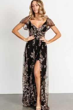 Baltic Born Corinne Shimmer Maxi Gown | Black + Rose Gold