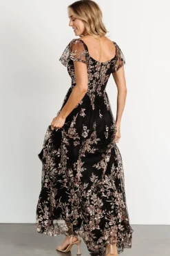 Baltic Born Corinne Shimmer Maxi Gown | Black + Rose Gold