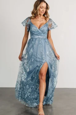 Baltic Born Corinne Shimmer Maxi Gown | Slate Blue