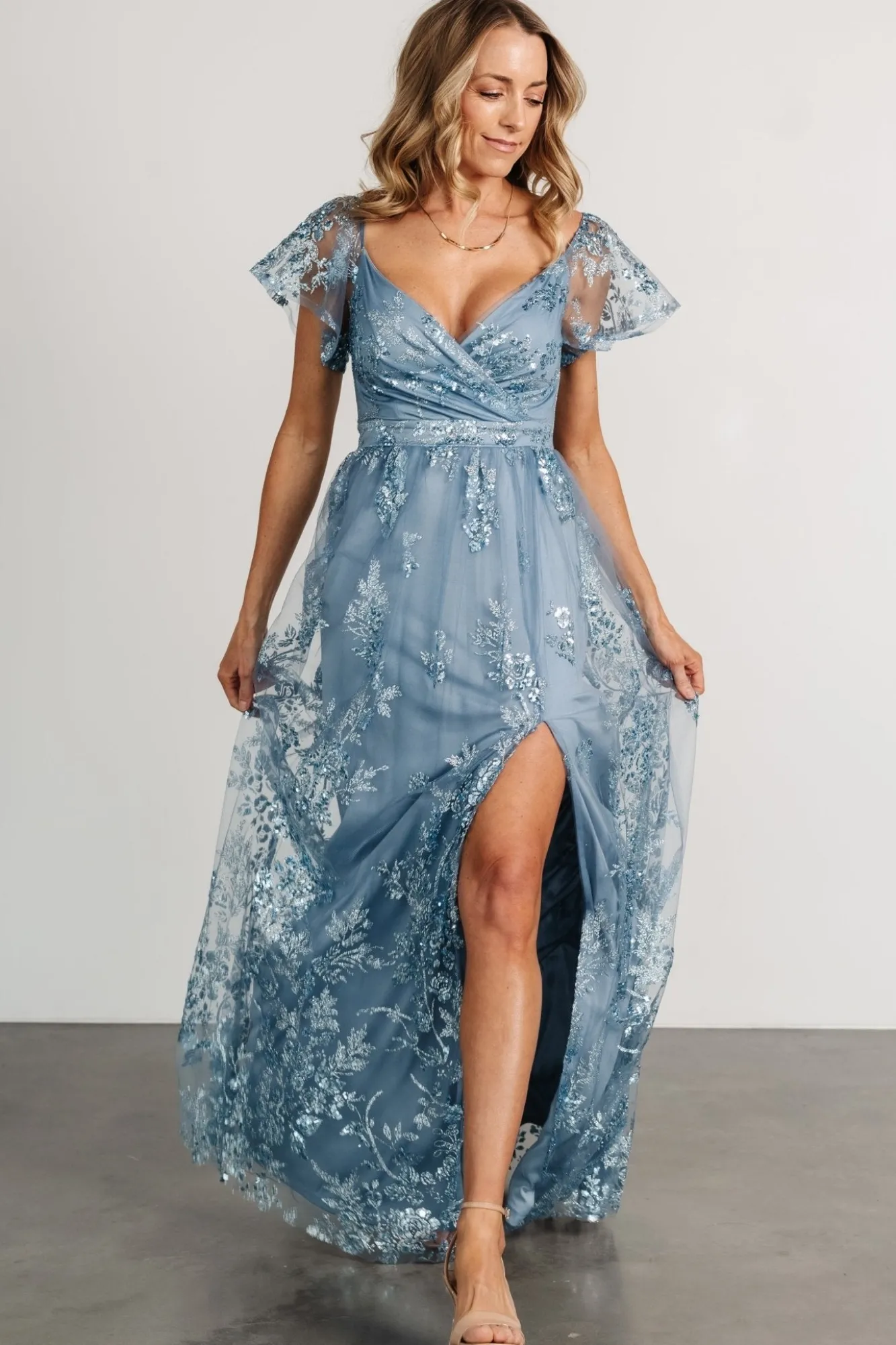 Baltic Born Corinne Shimmer Maxi Gown | Slate Blue