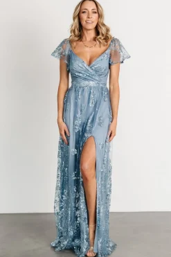 Baltic Born Corinne Shimmer Maxi Gown | Slate Blue
