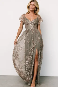 Baltic Born Corinne Shimmer Maxi Gown | Dark Sage + Rose Gold