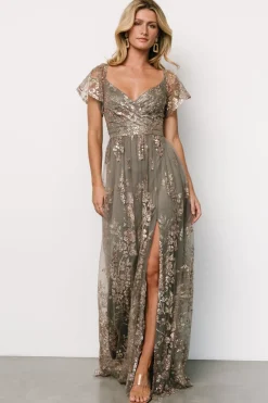Baltic Born Corinne Shimmer Maxi Gown | Dark Sage + Rose Gold