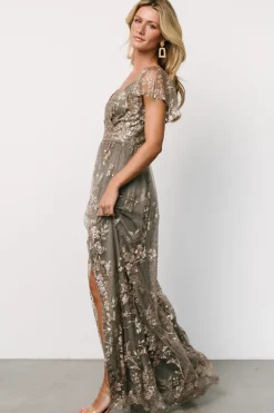 Baltic Born Corinne Shimmer Maxi Gown | Dark Sage + Rose Gold