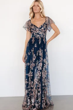 Baltic Born Corinne Shimmer Maxi Gown | Navy + Rose Gold
