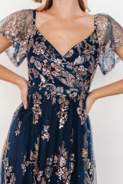 Baltic Born Corinne Shimmer Maxi Gown | Navy + Rose Gold