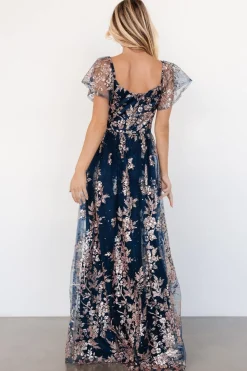 Baltic Born Corinne Shimmer Maxi Gown | Navy + Rose Gold